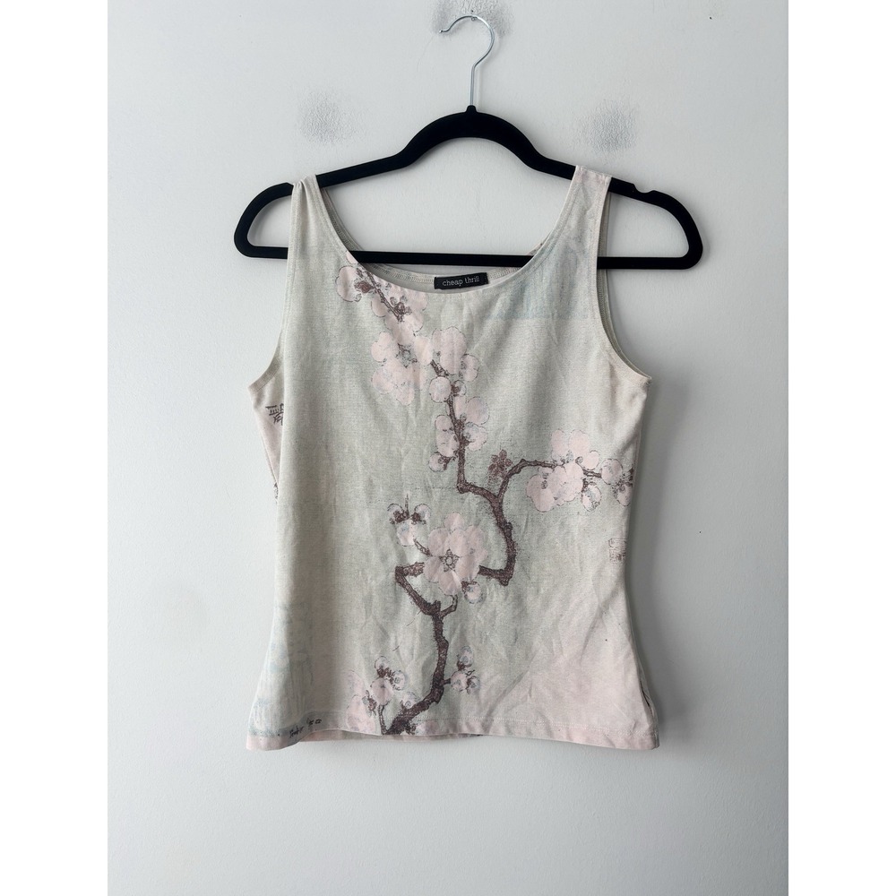 Cheap Thrill Vintage Y2K Cherry Blossom Graphic Print Tank Top Size Lrg USA Made